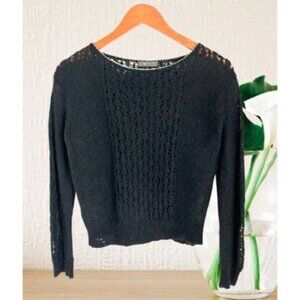 Vintage Capriccio Black Open Knit Sweater Womens Size S Soft Wool Blend Long Sle